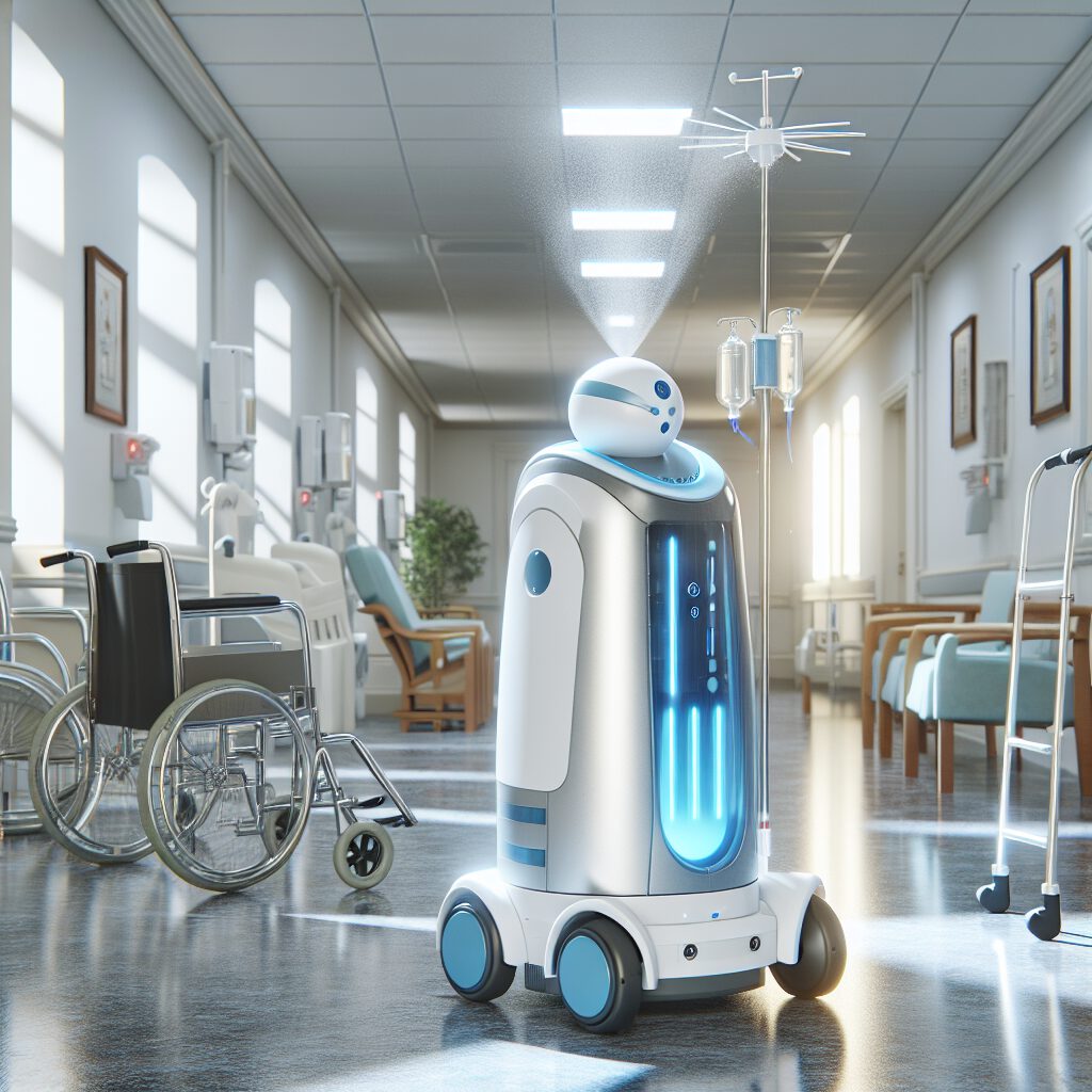 Reinigungsroboter Pflegeheim – Roboter im Flur einer Pflegeeinrichtung