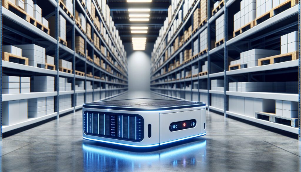 Autonomer mobiler Roboter transportiert Ladung in einem modernen Lager