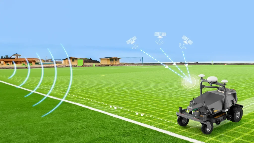 FJD RM21 Rough Ranger markiert mit LM01-Kit die Linien auf einem Sportplatz