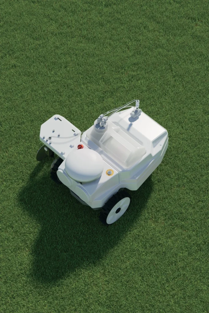 Kompakter Linienmarkierroboter FJD PaintMaster Mini auf Naturrasen